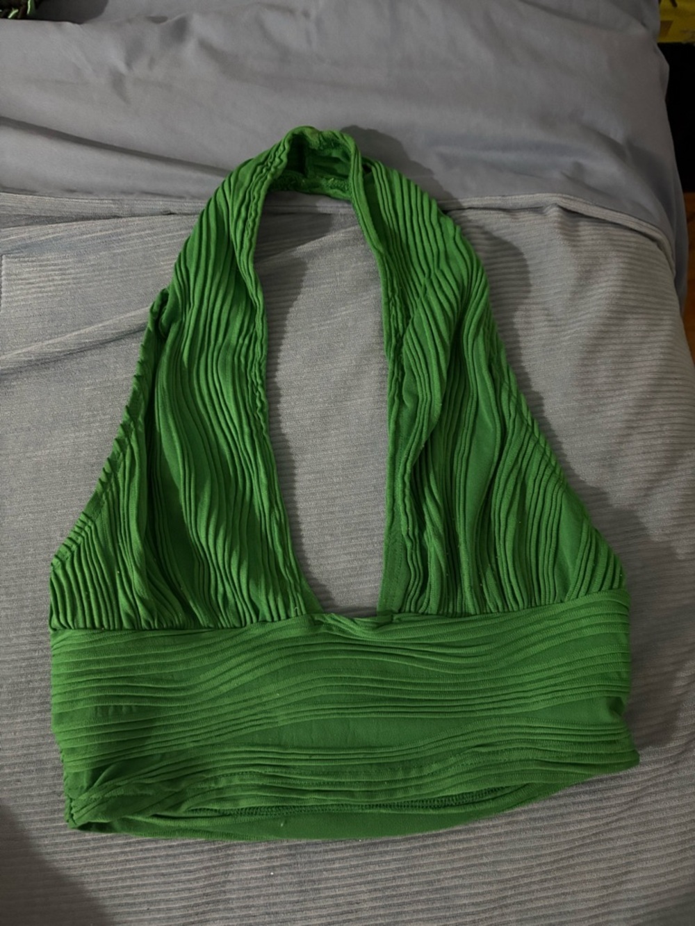 SHEIN Emerald Green Ribbed Halter Crop Top